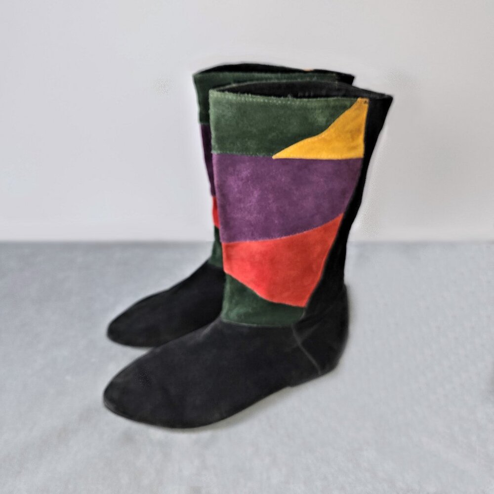 Vintage 60s 70s MOD Gogo Colorful Patchwork Hippie Boots Size 7.5 B Yugoslavia - Picture 2 of 6